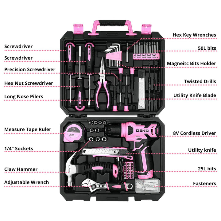 126 Piece Tool Set with 8V Cordless Drill - DEKOTOOLS STORE