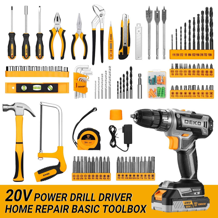 186 Piece Tool Kit with 20V Cordless Drill - DEKOTOOLS STORE
