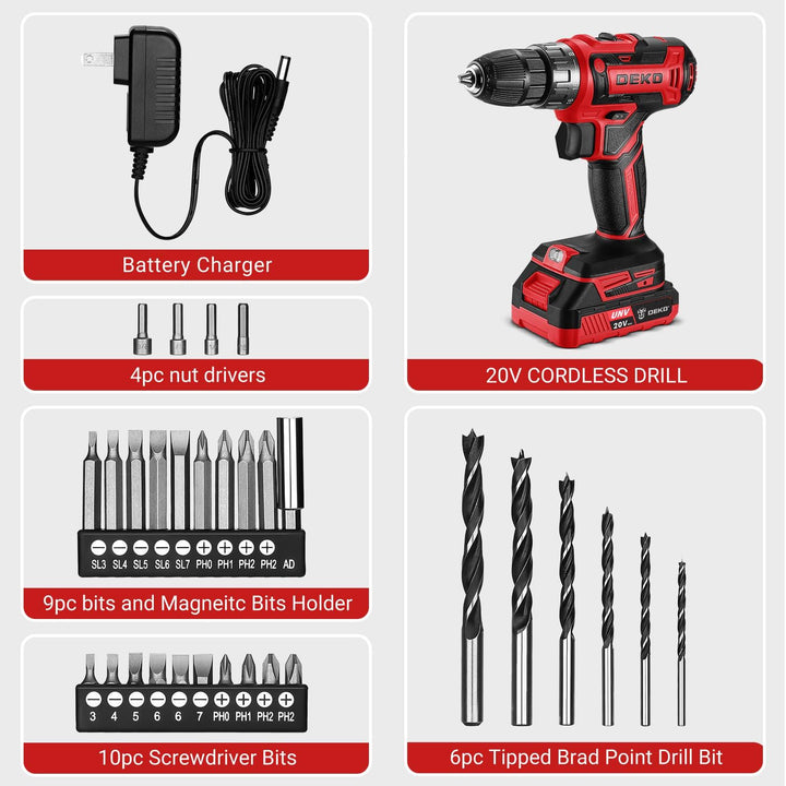 20V Cordless Drill Kit with Battery & Charger - DEKOTOOLS STORE