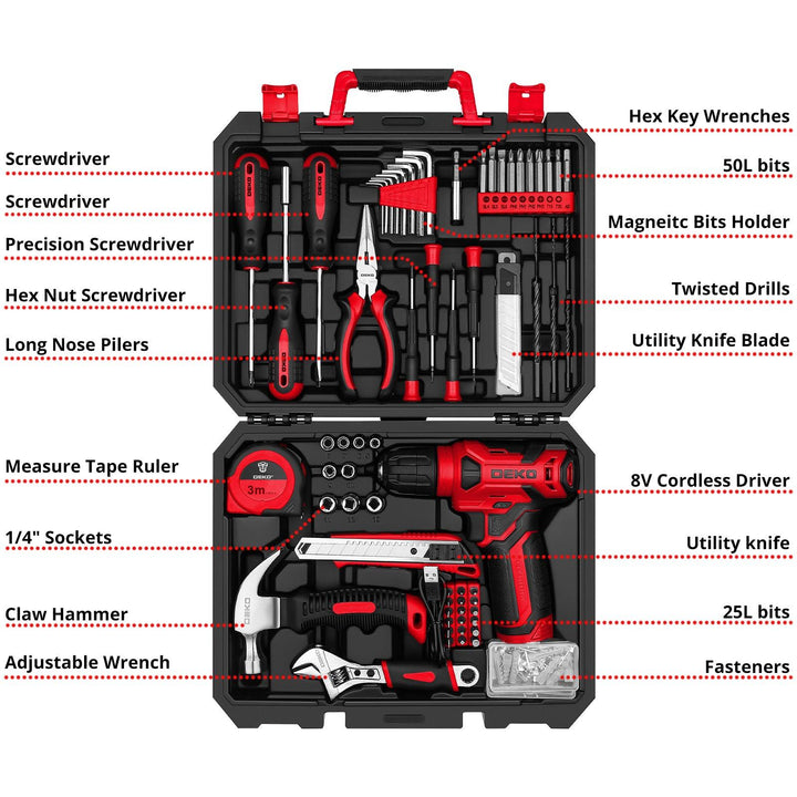 126 Piece Tool Set with 8V Cordless Drill - DEKOTOOLS STORE