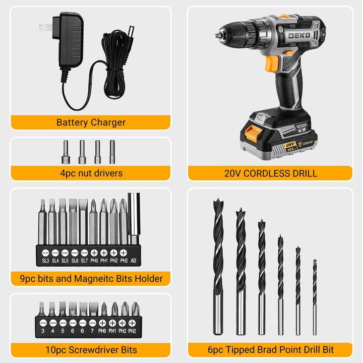 20V Cordless Drill Kit with Battery & Charger - DEKOTOOLS STORE