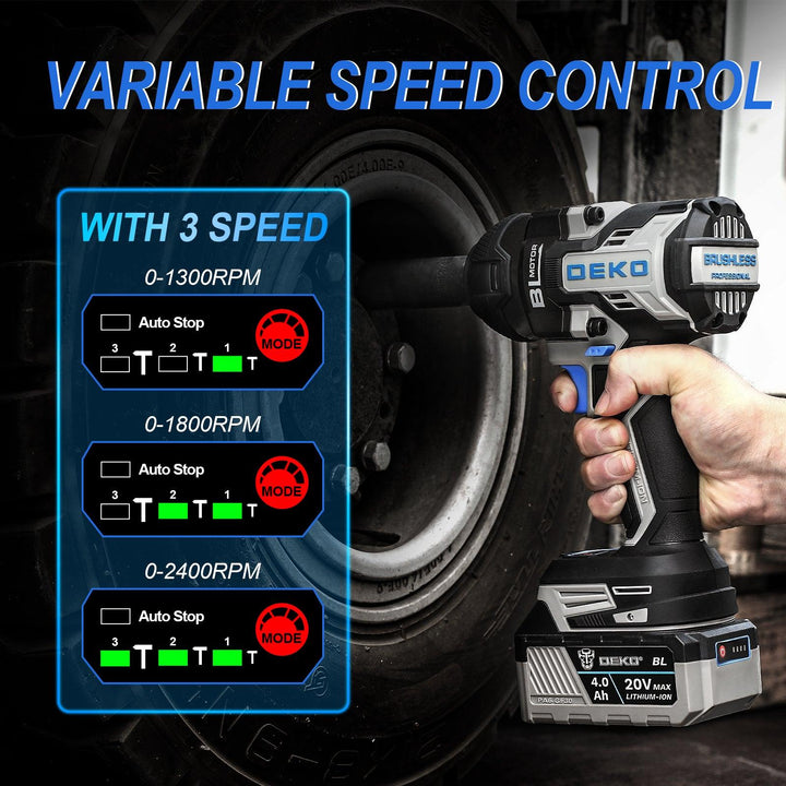 20V 1x4.0Ah LI-ION BATTERY HIGH TORQUE 1/2" BRUSHLESS IMPACT WRENCH - DEKOTOOLS STORE