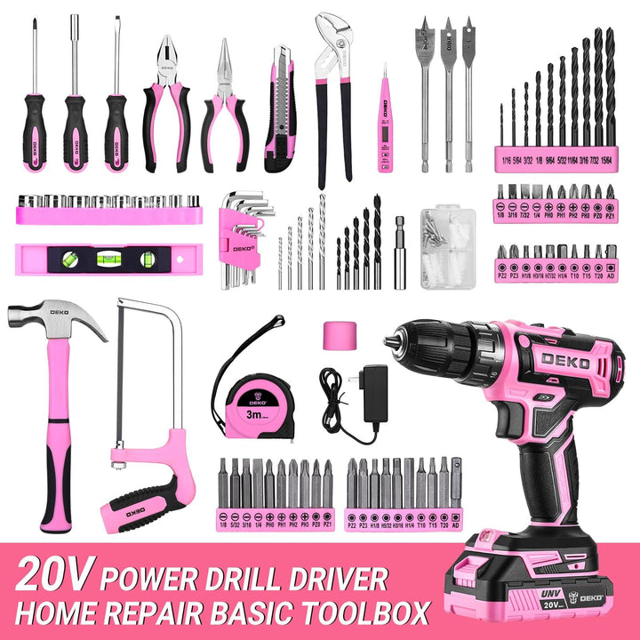 186 Piece Tool Kit with 20V Cordless Drill - DEKOTOOLS STORE