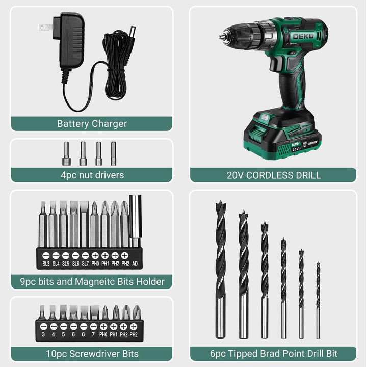 20V Cordless Drill Kit with Battery & Charger - DEKOTOOLS STORE