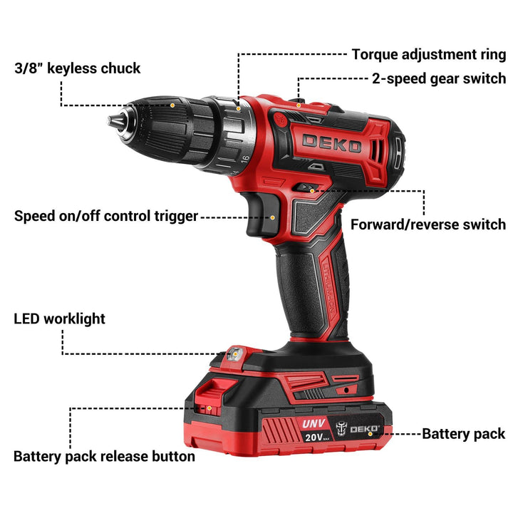 20V Cordless Drill Kit with Battery & Charger - DEKOTOOLS STORE