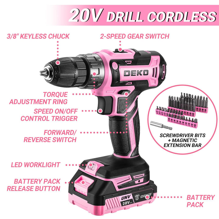 186 Piece Tool Kit with 20V Cordless Drill - DEKOTOOLS STORE