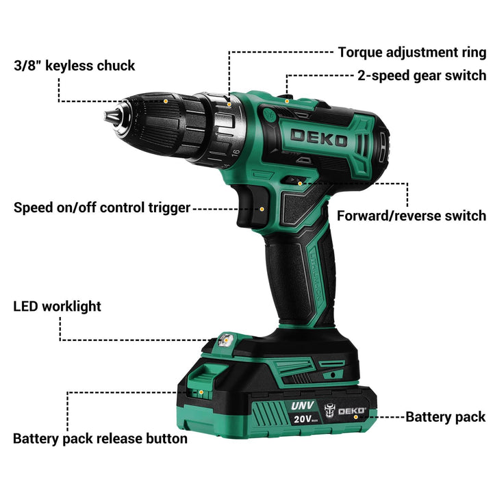 20V Cordless Drill Kit with Battery & Charger - DEKOTOOLS STORE